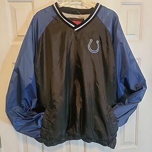 NFL Indianapolis Colts Mens Pullover Jacket  Blue Black V-Neck XL Windbreaker
